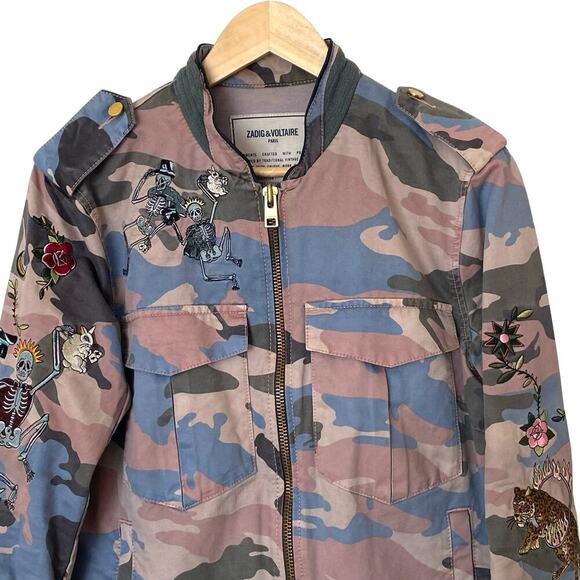 ZADIG & VOLTAIRE Kavy Camou Brode Embroidered Jacket, Size Large - Picture 7 of 15